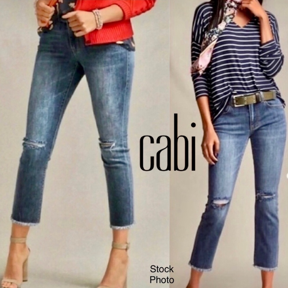 CAbi Jeans Cropped High Rise Straight Size 4 #5495 Raw Hem Distressed Boho